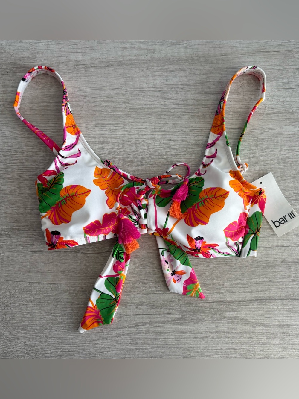 Bar III Women's Multicolor Bermuda Babe Lace-Up Bikini Top Size XS